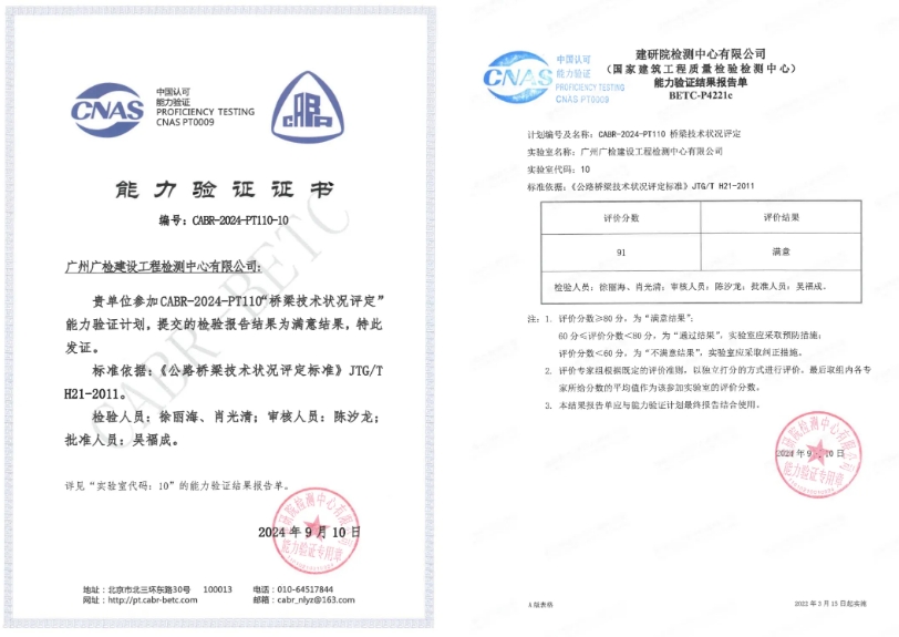 广检工程检测中心在桥梁技术状况评定能力验证中获满意结果