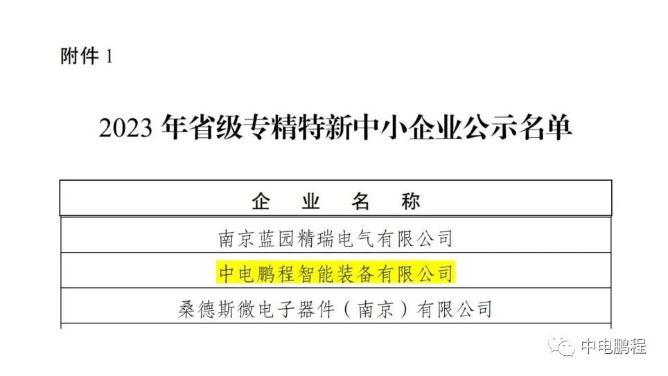 中电鹏程获评江苏省“专精特新”企业