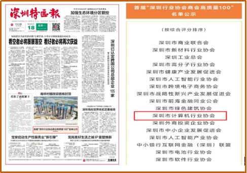 【喜讯】深圳行业协会商会第一阵容发布----我会荣获首届“深圳行业协会商会高质量100”综合评分第11名殊荣